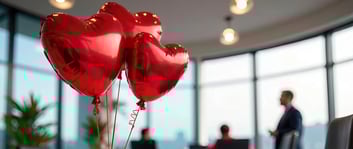 Globos de San Valentín decorando oficina de IZA Business Centers